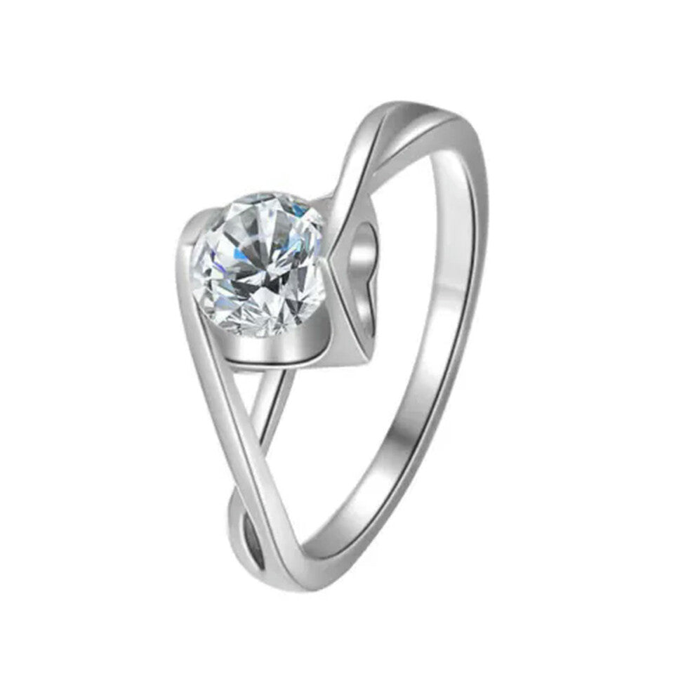1 Karat Round Topaz Heart Cut Engagement Ring, AAA Zirconia Band, 925 Sterling Silver, Size 4-9, Silver 6.5