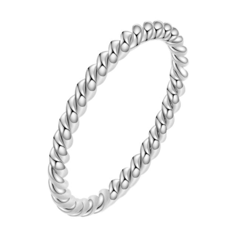 2mm Stainless Steel Knuckle Rope Twist Ring for Women, Stackable Engagement and Promise Jewelry, Silver