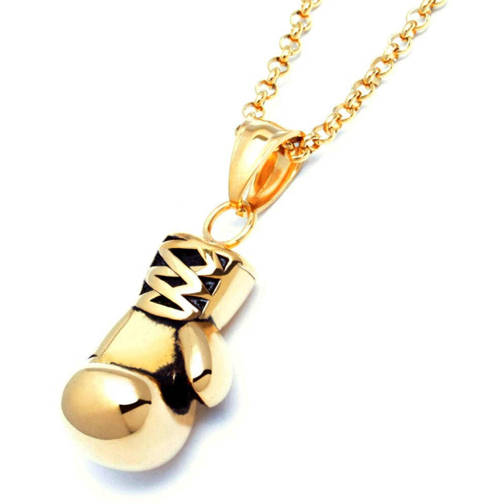 Stainless Steel Pendant Boxing Glove Necklace for Men, Small Solid Martial Arts Jewelry in Gold, Silver, Black