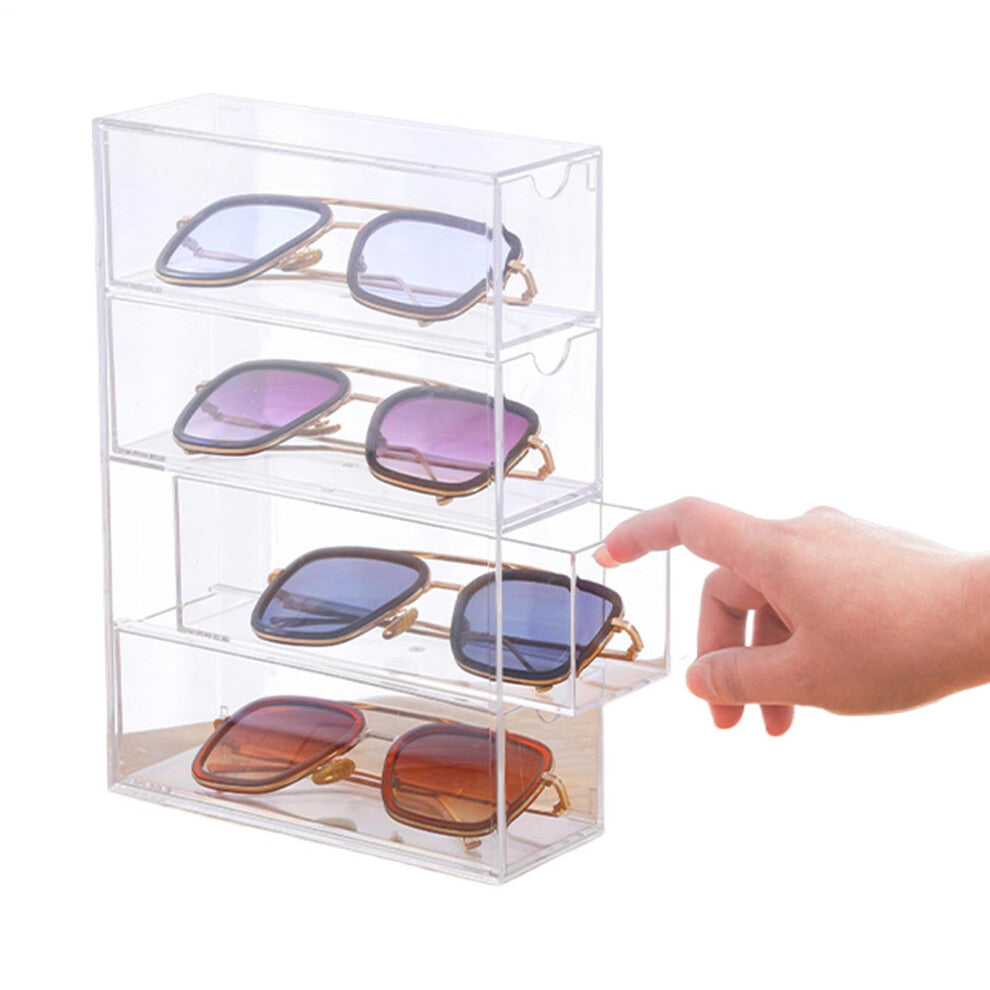 Acrylic Sunglasses Organiser with 4 Layers, Eyeglass Display Box for Tabletop Storage, Sturdy Design for Jewelry and Watches