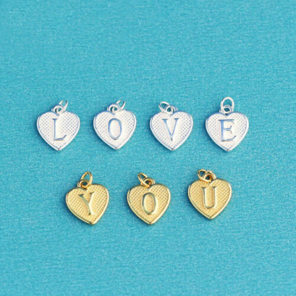 Charm-Anhänger Love Heart in 925 Sterling Silver with Initial Alphabet AZ A2832-Gold-E, 1 Piece Jewelry Accessory