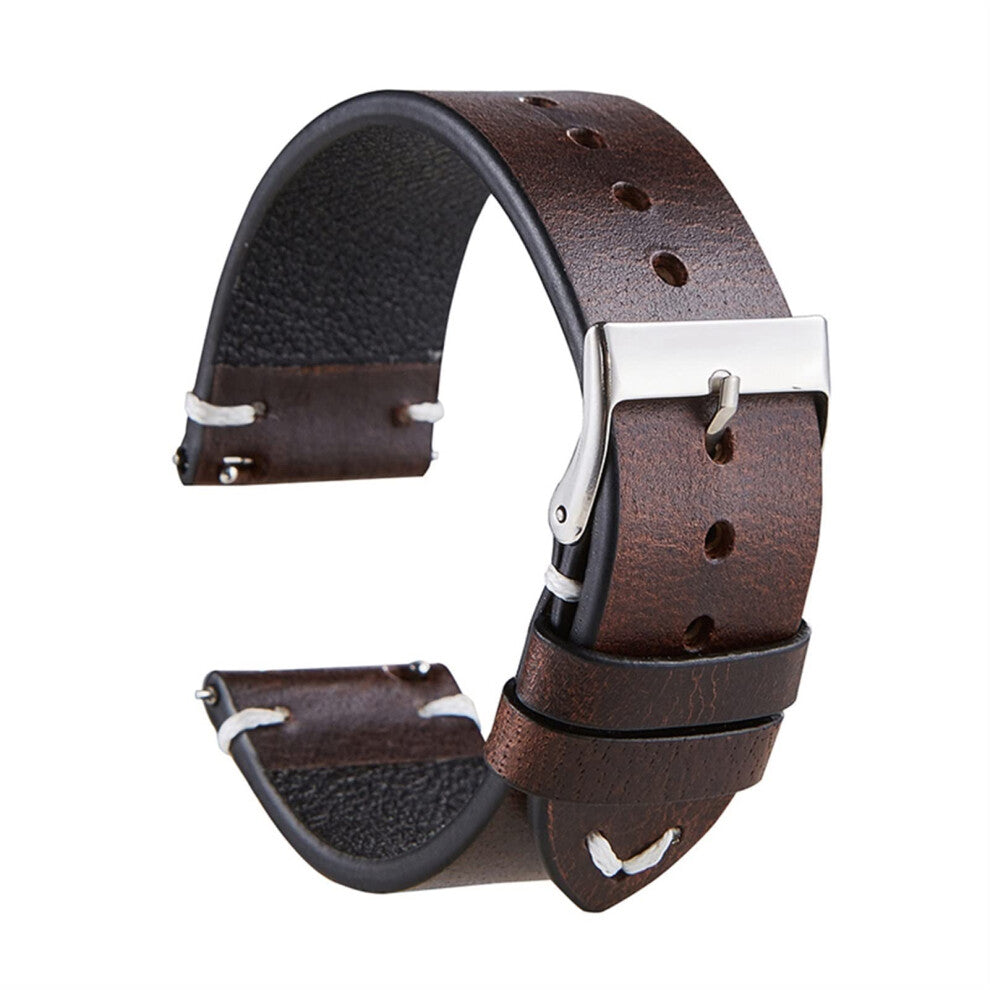 Classic Watch Strap, Vintage Italian Oil-Waxed Leather, 20mm 22mm Quick Release, Dark Brown Genuine Leather Band