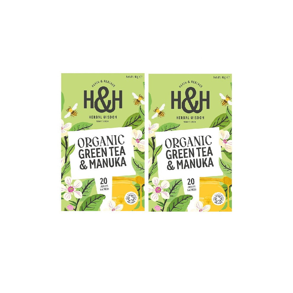 H&H Organic Green Tea with Manuka Honey - 20 Tea Bags Pack of 2