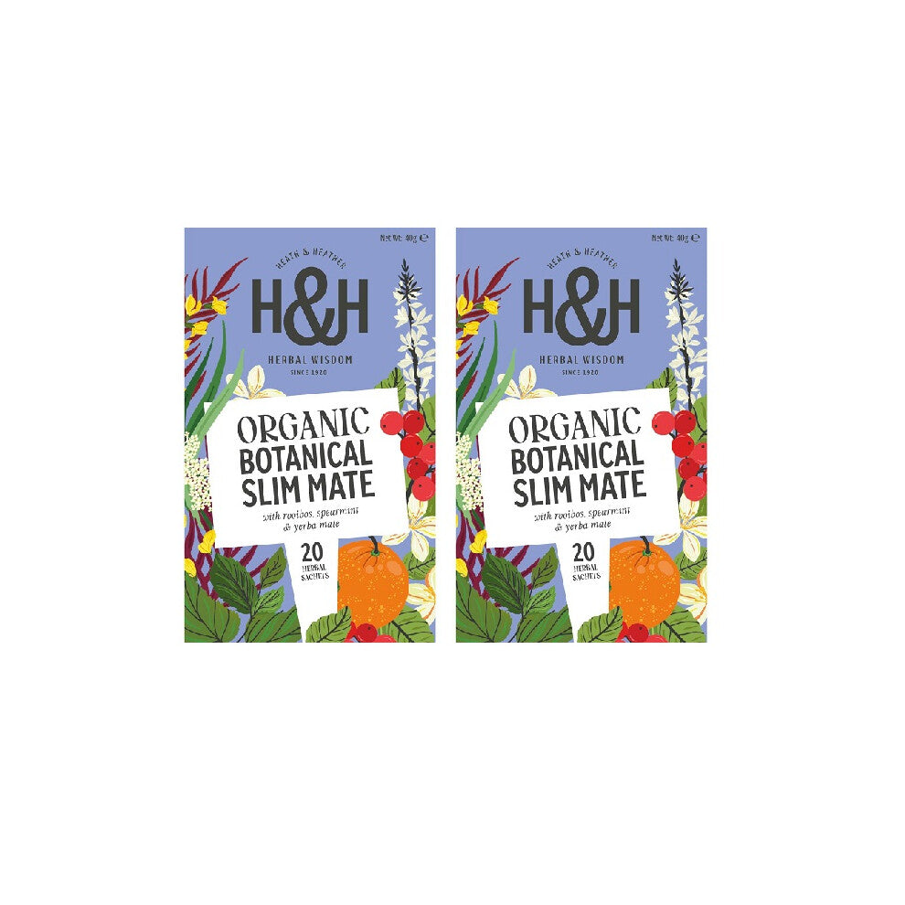 H&H Organic Slim Tea with Rooibos, Spearmint & Yerba Mate - 20 Tea Bags Pack of 2
