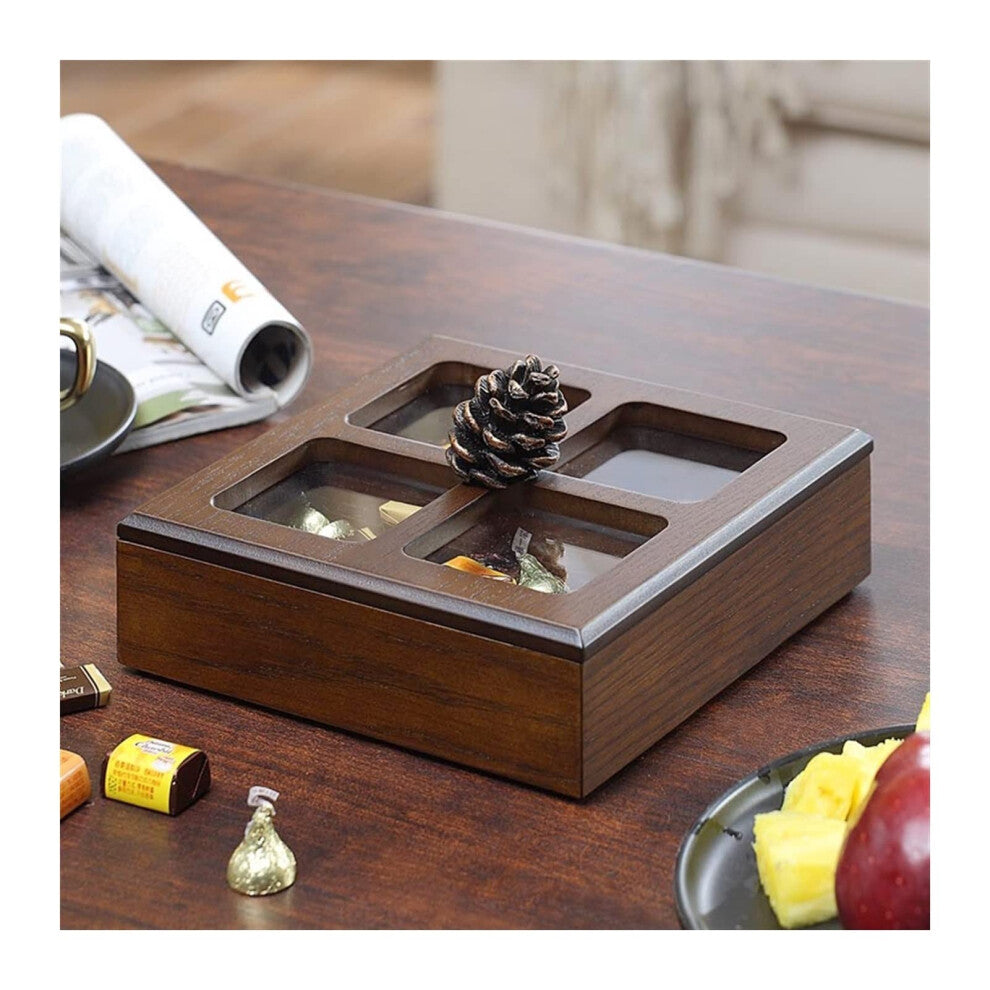 Home Decoration Double Layer Rotating Wooden Dried Fruit Plate Candy Box Rose Red One Size Snack Storage Compartment
