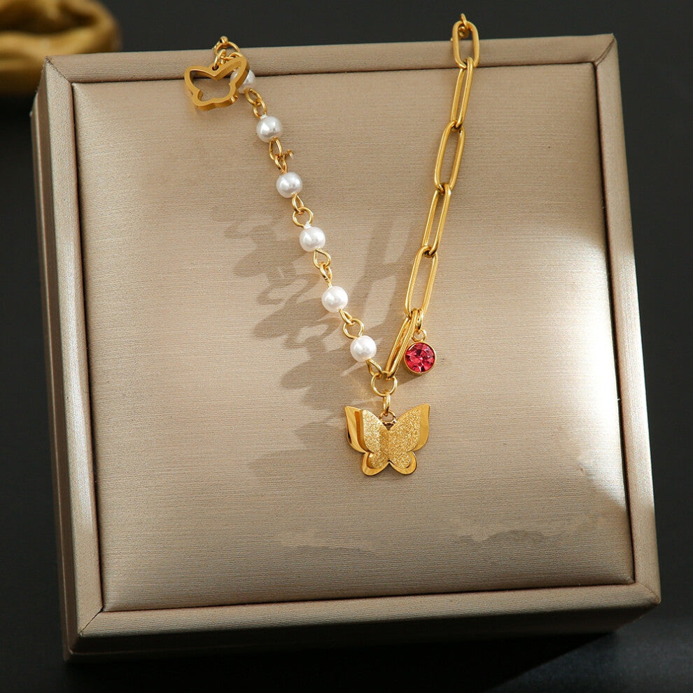 (YYYY) A full-body titanium steel necklace, a fashionable and personalized 18K gold electroplated collarbone chain accessory for women