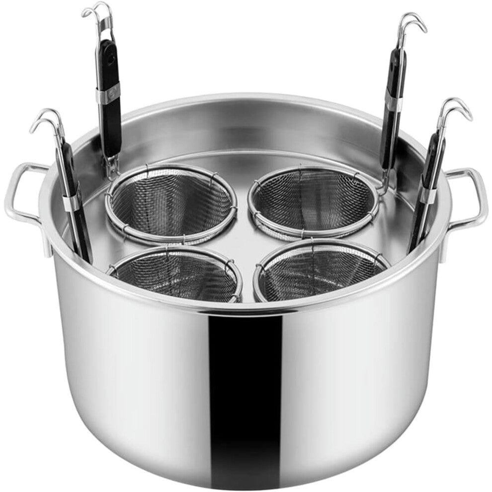 Stainless Steel Noodle Pot with 4-Hole Design, Includes Strainer Basket, Ideal for Home Kitchen and Restaurant Use