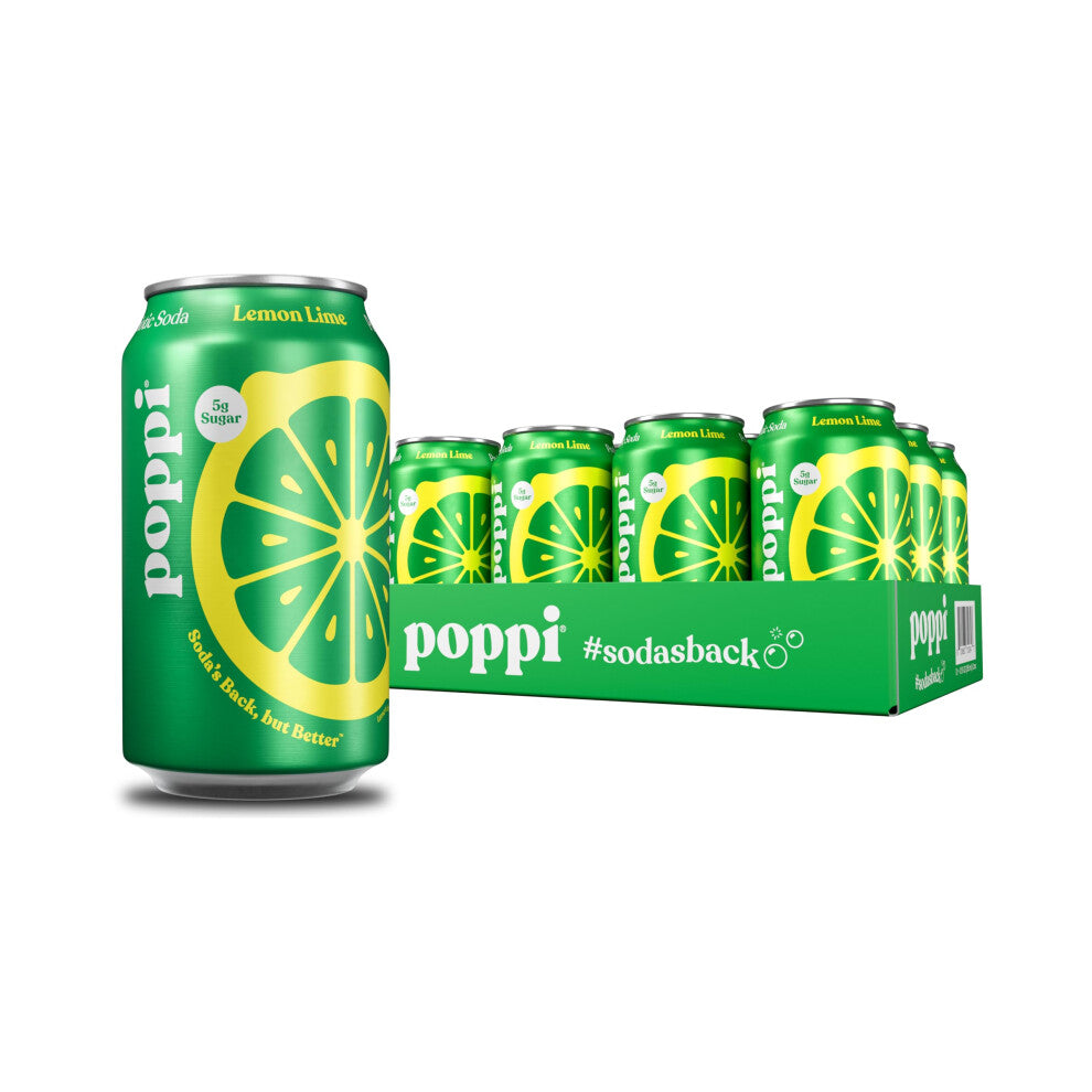 Poppi Tingling Prebiotic Soda Drink with Apple Cider Vinegar Seltzer Water and Fruit Juice Lemon Lime Flavour 300ml Pack of 12 - Packaging May Vary