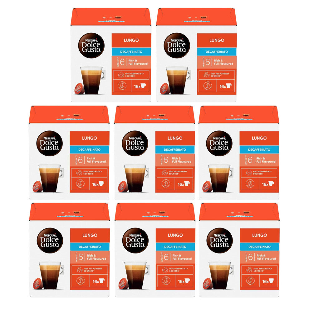 NESCAFE? DOLCE GUSTO Lungo Decaffeinated Coffee Pods (Pack of 8, Total 128 Decaf Capsules)