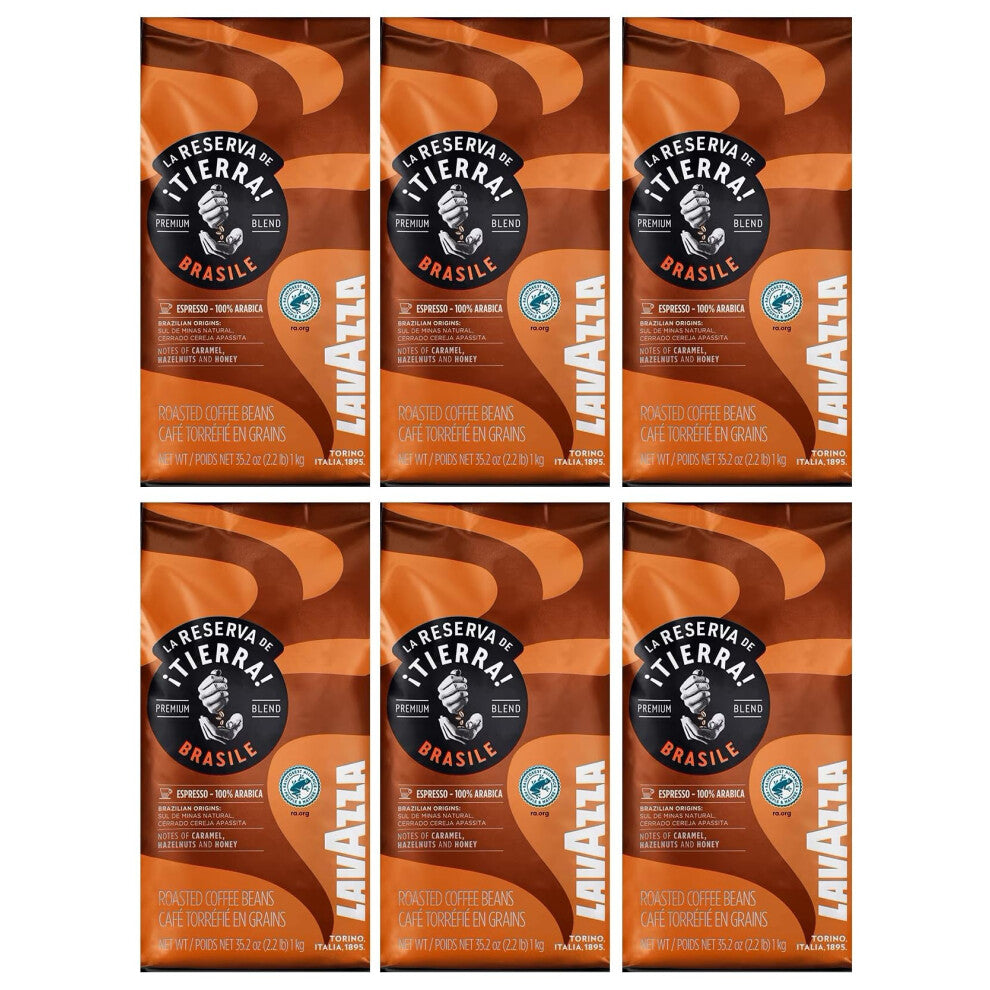 Lavazza Tierra Brasile 100% Arabica Coffee Beans 1 kg (Pack of 6, Total 6 kg)