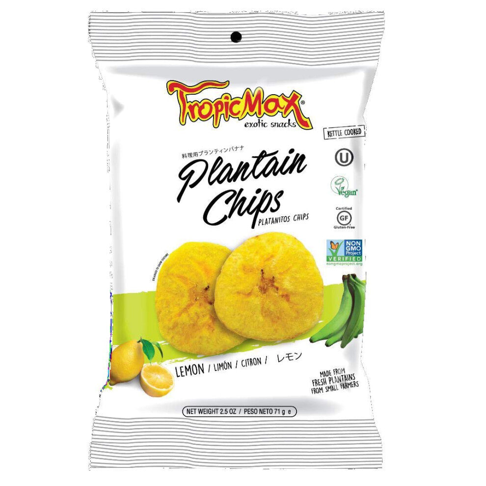 Tropicmax Plantain Chips - Banana Chips, Rich in Potassium, Vitamin A, C, B6 and Fibre, Paleo Snack - Lemon Flavoured Chips for Kids and Adults, 71g