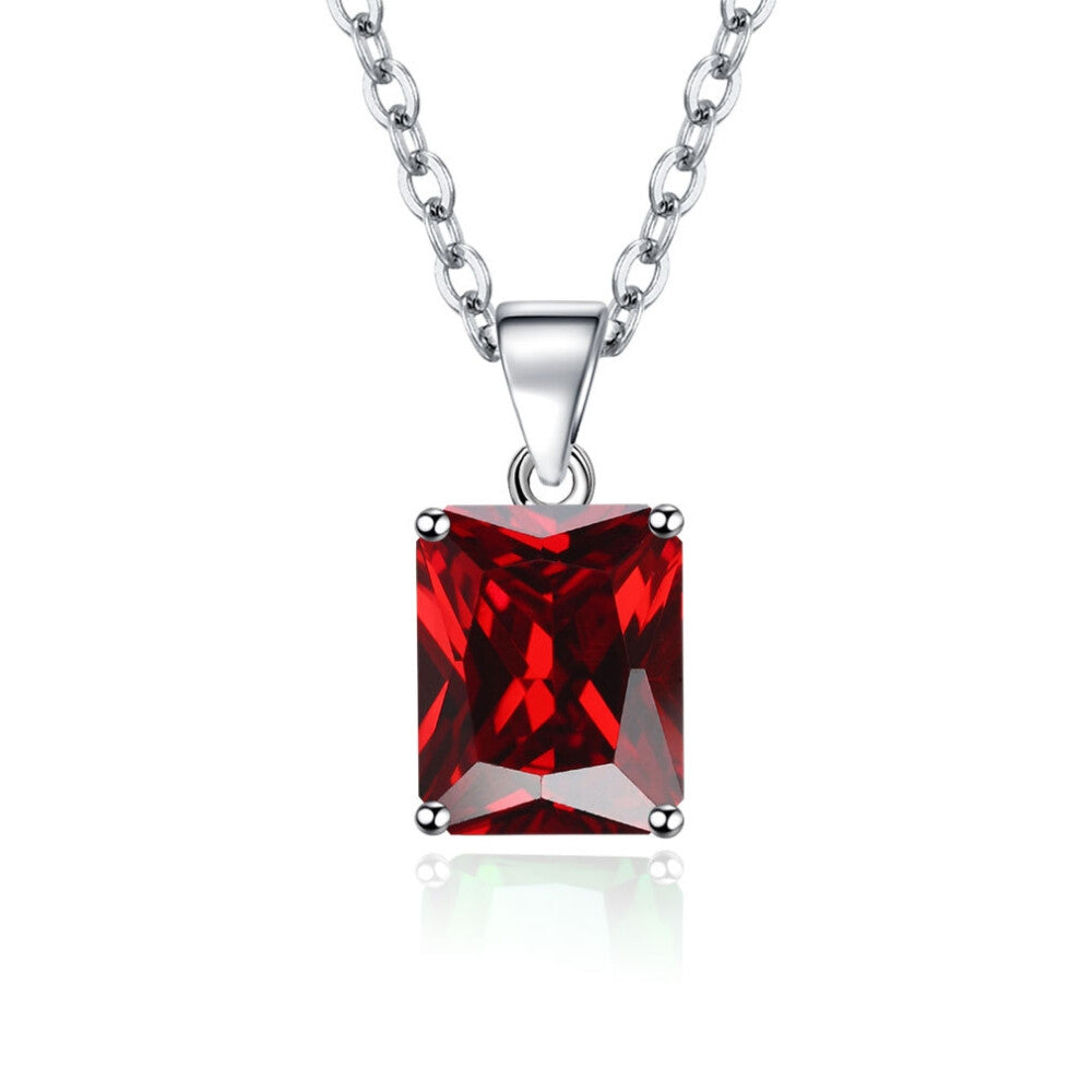 (Red diamond pendant-With 40+5cm extension chain (copper plated with white gold) M177) Romantic and fashionable rectangular ring, feminine square ear