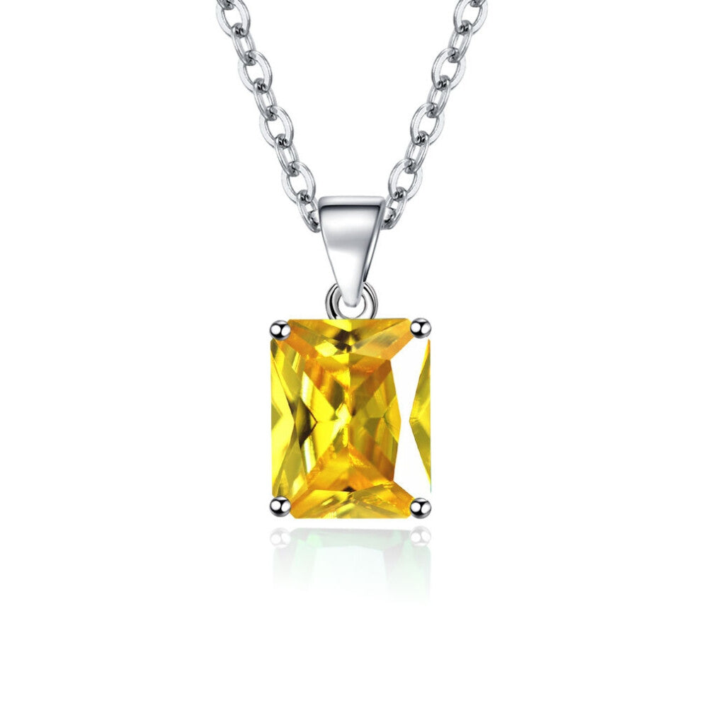 (Yellow diamond pendant-With 40+5cm extension chain (copper plated with white gold) M178) Romantic and fashionable rectangular ring, feminine square e