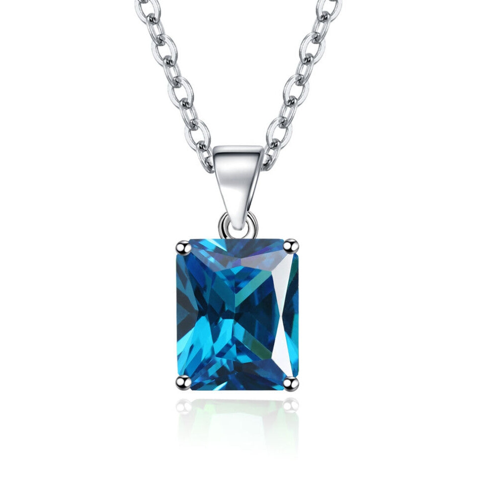 (Blue diamond pendant-With 40+5cm extension chain (copper plated with white gold) M181) Romantic and fashionable rectangular ring, feminine square ear