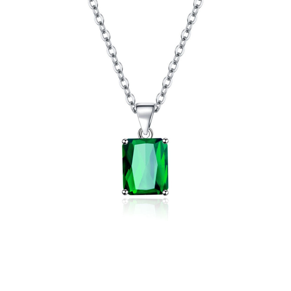 (Green diamond pendant-With 40+5cm extension chain (copper plated with white gold) M180) Romantic and fashionable rectangular ring, feminine square ea