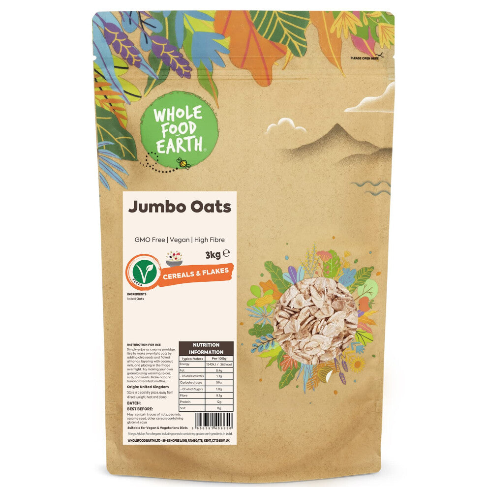 Wholefood Earth Jumbo Oats, 3 kg, Package May Vary