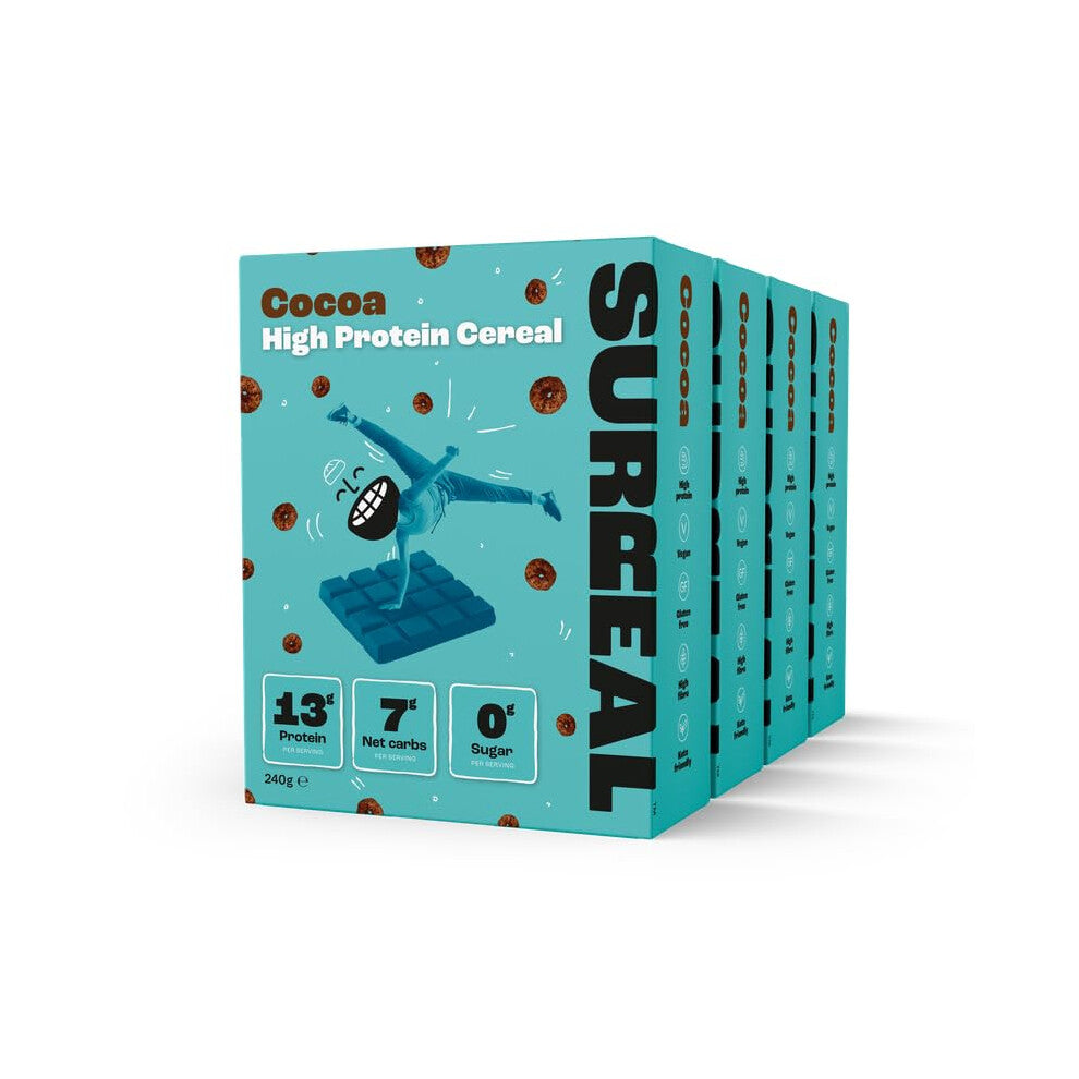 Surreal Cocoa - High Protein Cereal - Zero Sugar- Healthy Plant Based Cereal - High in Fibre - Low Carb - Gluten Free - Vegan - 13g of Protein, 0g of