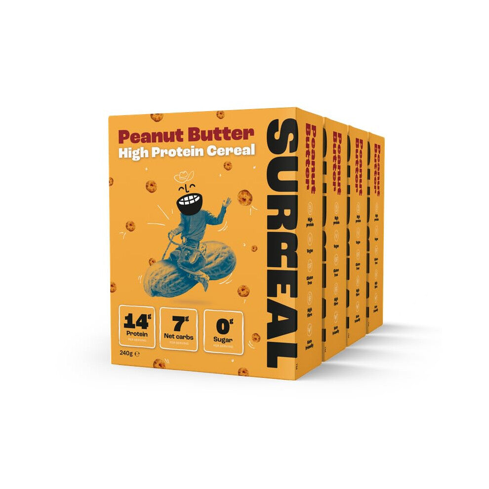 Surreal Peanut Butter - High Protein Cereal - Zero Sugar- Healthy Plant Based Cereal - High in Fibre - Low Carb - Gluten Free - Vegan - 14g of