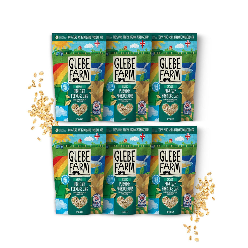 Glebe Farm Gluten Free PureOaty Organic Porridge Oats 6PK, Healthy Wholegrain Organic Oats For Slow Release Energy, 100% British Oats, All-Natural &