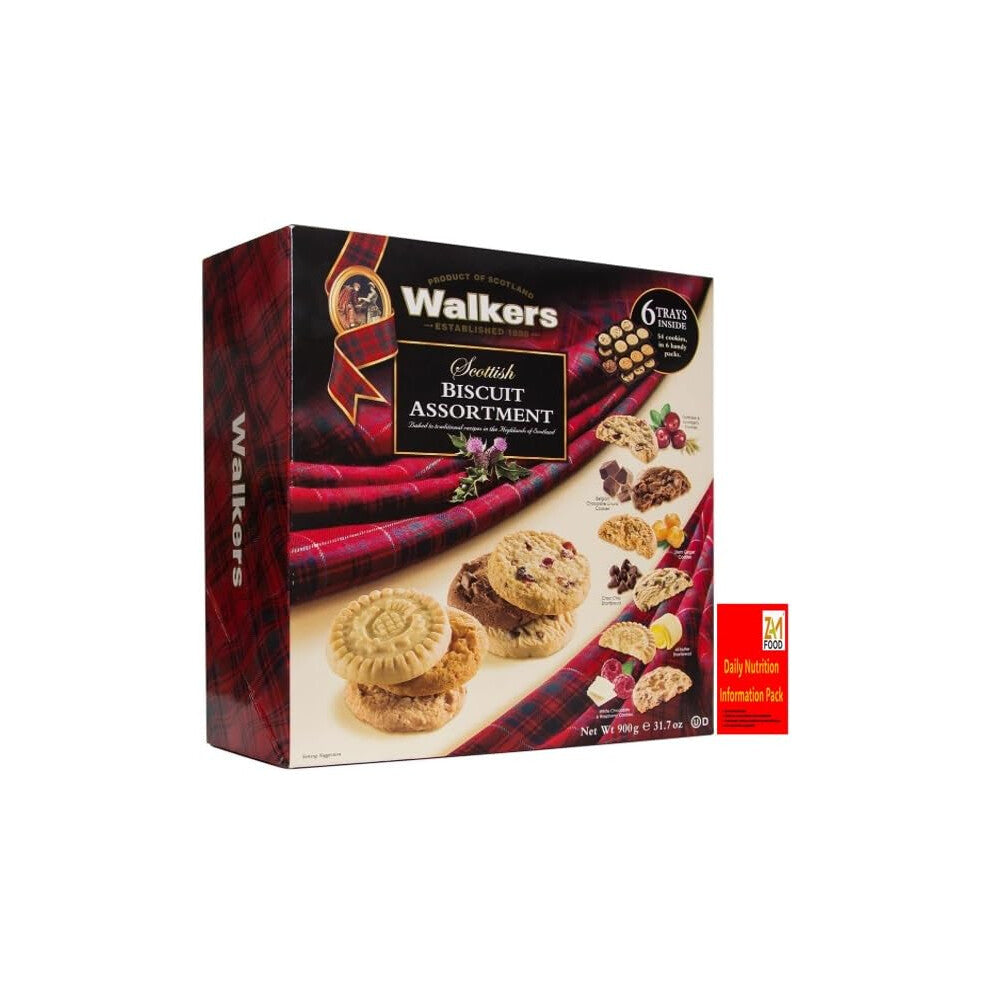 Walkers Shortbread Scottish Biscuit Assortment, 900g Box, Varities Biscuits with zamfoods nurtirion pack | 54 Cookies, 6 Varieties & Handy Packs |