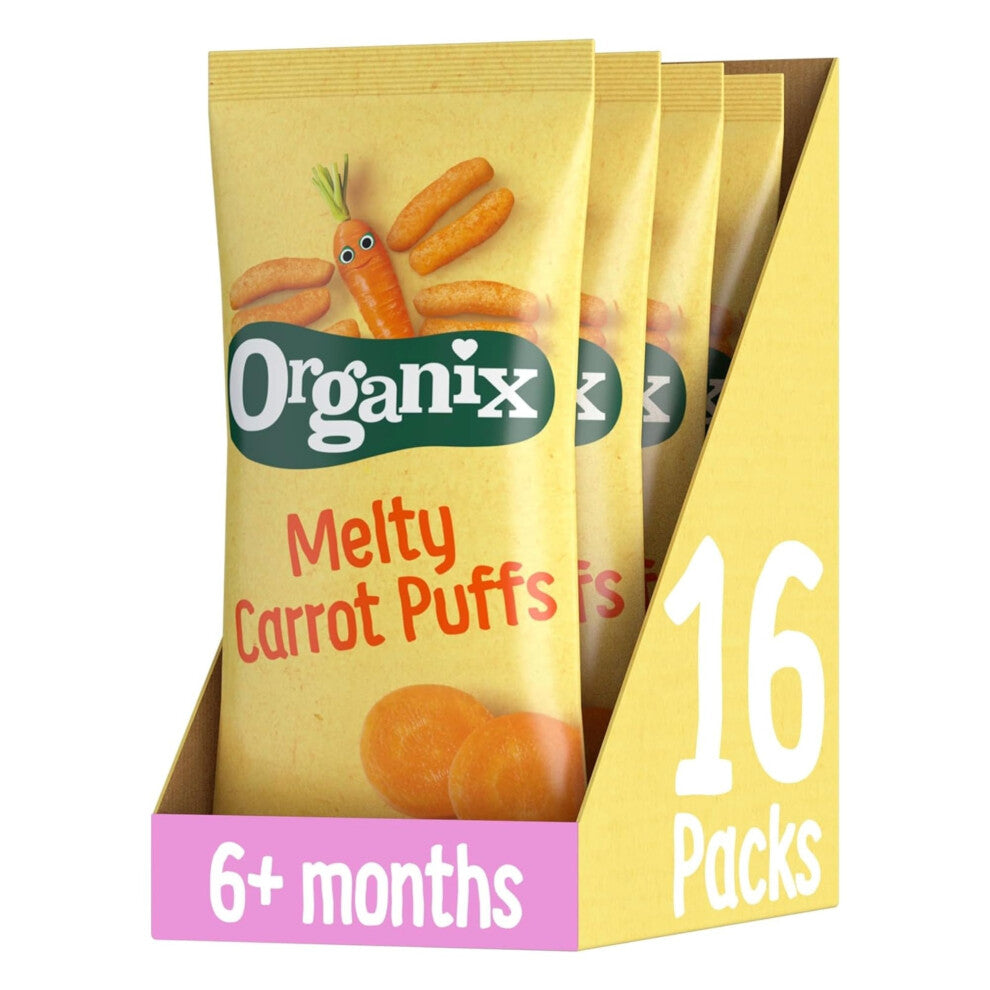 Organix Melty Carrot Puffs, Organic Baby Snack, Finger Food, Multipack, 4 x 18 g Bags Per Pack (4 Packs Total)