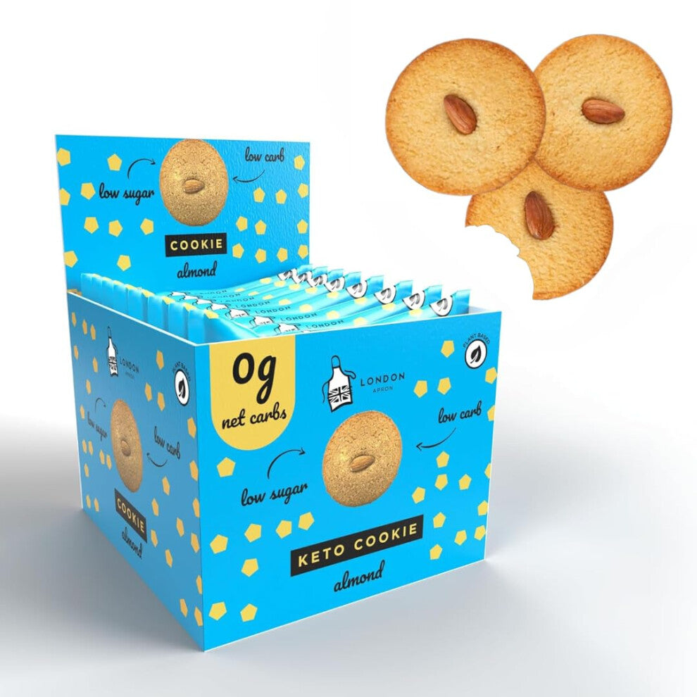 London Apron Almond Keto Cookies 12X35g - Low Carb Snacks With Zero Net Carbs, Gluten & Dairy Free High Fibre Biscuits, No Added Sugar Diabetic &