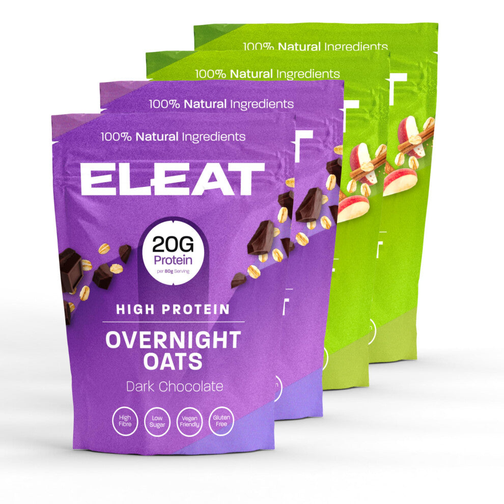 ELEAT | High Protein Healthy Overnight Oats Breakfast | Dark Chocolate & Apple Cinnamon Porridge | High Fibre & Low Sugar | Gluten-Free &
