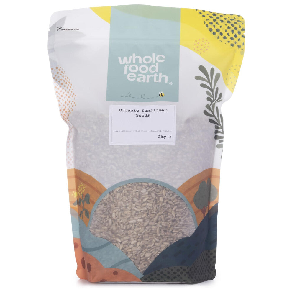 Wholefood Earth Organic Sunflower Seeds 2kg Raw | GMO Free | Vegan | High Fibre | Source of Protein | Certified Organic