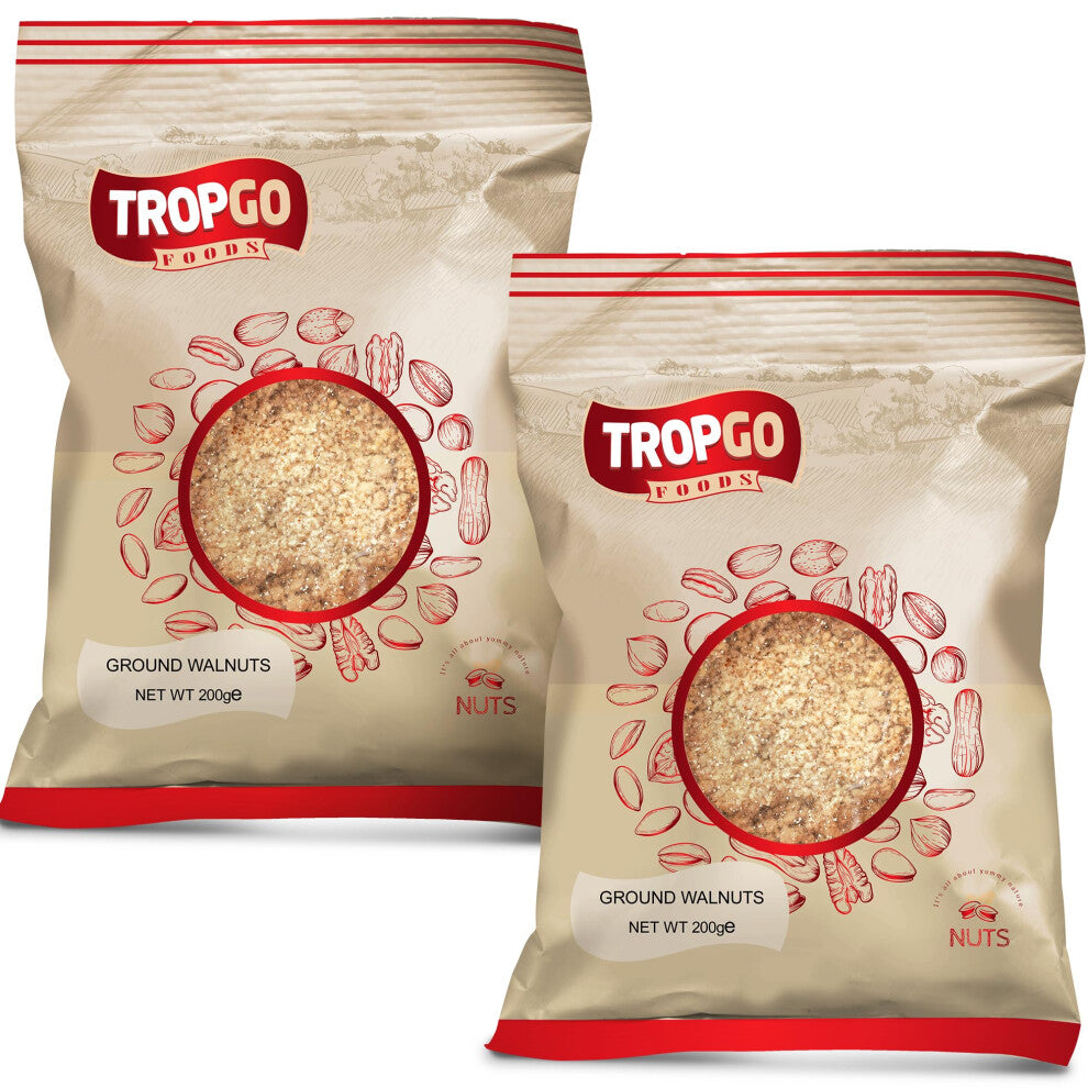 Tropgo Ground Walnuts 2 x 200g - Premium Walnuts in Resealable Bag - Healthy Snacks with Fibre, Protein, and Minerals - Kosher Walnuts Ideal for
