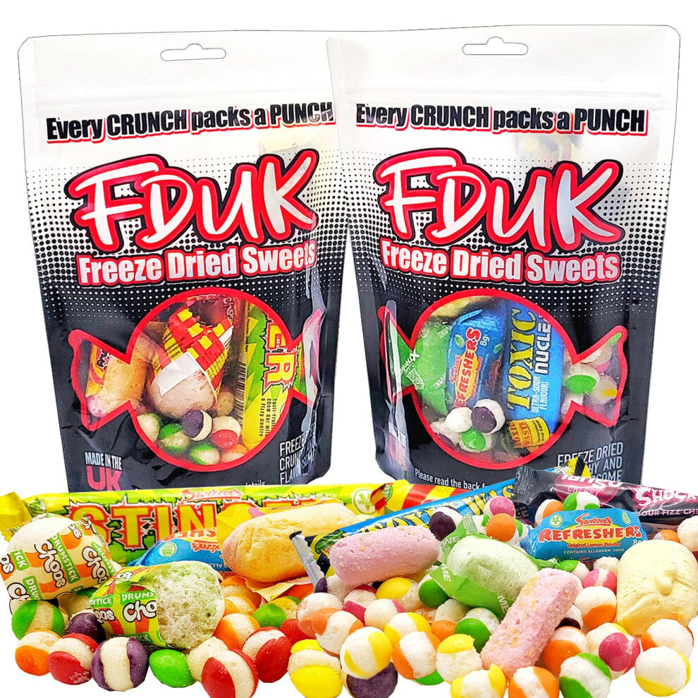FDUK Freeze Dried Bag Sweets Candy Halal Friendly 2 BAGS (1 XVariety and 1 XSour Bag 100g EACH)