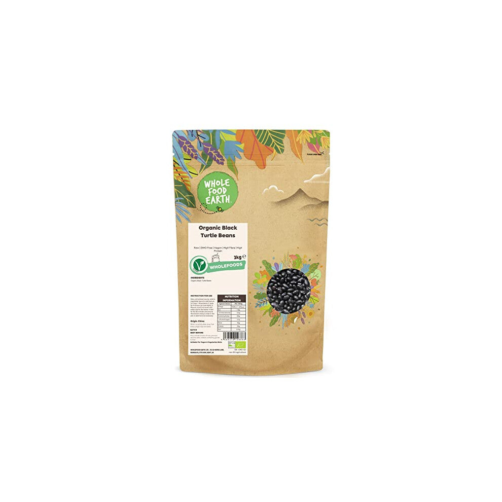 Wholefood Earth Organic Black Turtle Beans 3kg Raw | GMO Free | Vegan | High Fibre | High Protein | Certified Organic