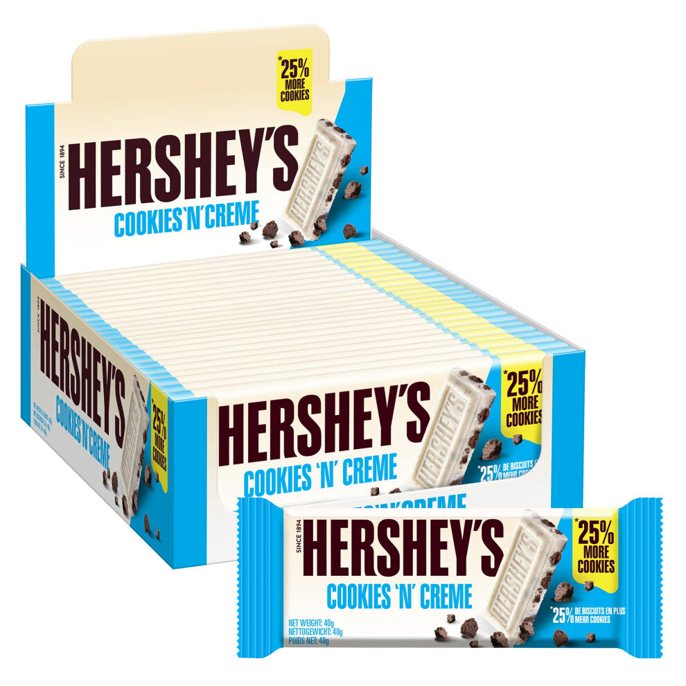 Hershey's Cookies ?n? Cr?me, White Chocolate Flavour with Cookie Pieces, Pack of 24 x 40g