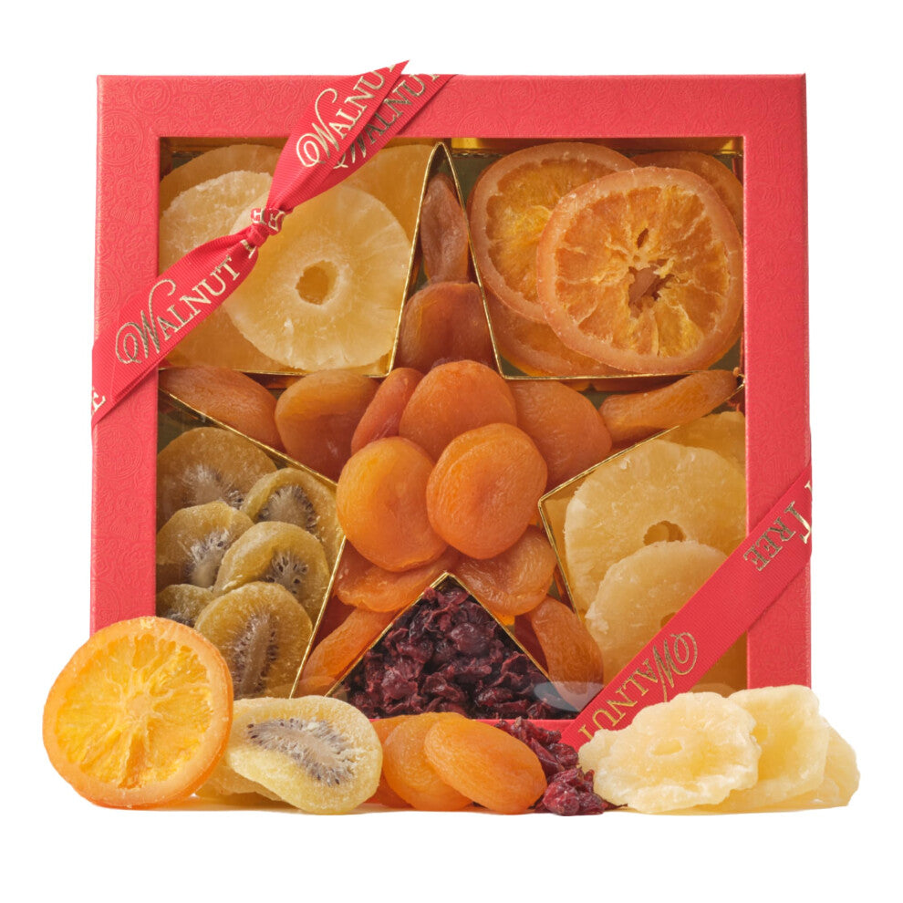 Walnut Tree | Dried Fruits Star Box | Selection of Orange, Pineapple, Apricot, Cranberry, Kiwi | Suitable for Vegans, Vegetarian, Halal, Kosher and