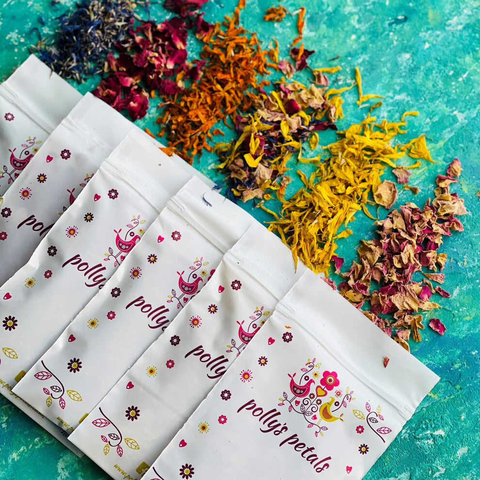 Edible Dried Flower Petal Cake Decorating Kit - Blue Cornflower, Yellow & Orange Marigold, Pink & Red Rose - 6 x 120ml Bags (231)