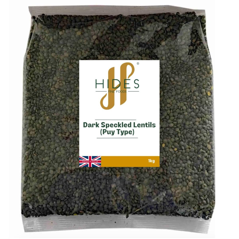 Hides Fine Foods - Dark Speckled Lentils (Puy Type) 1kg - GMO Free - Suitable for Vegetarians - Cooking - Stews - Soups - Dhal - Curries - Supports