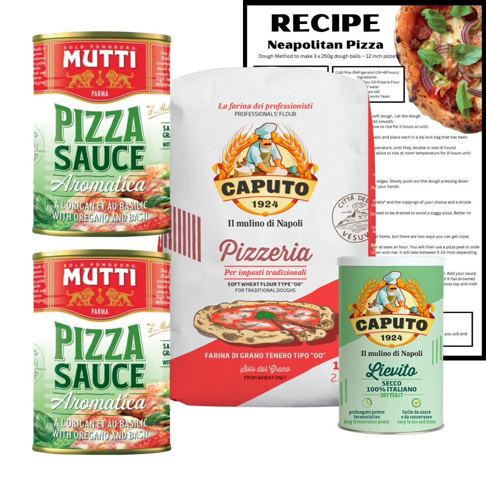 BUB Pizza Making Kit Gift Pack: Make Authentic Neapolitan Pizza Dough at Home - Includes Caputo 00 Flour Caputo Yeast Mutti Pizza Sauce & an Easy to