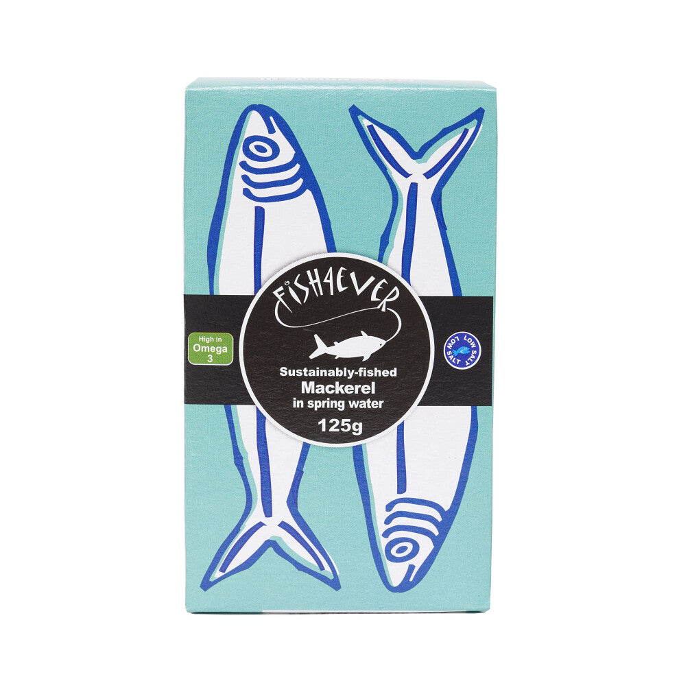 Fish 4 Ever - 10x 125g Mackerel Fillets In Spring Water - Sustainably Fished. Tin Canned Food Rich In Omega-3, Great With Bread, Used In Pate, Pasta