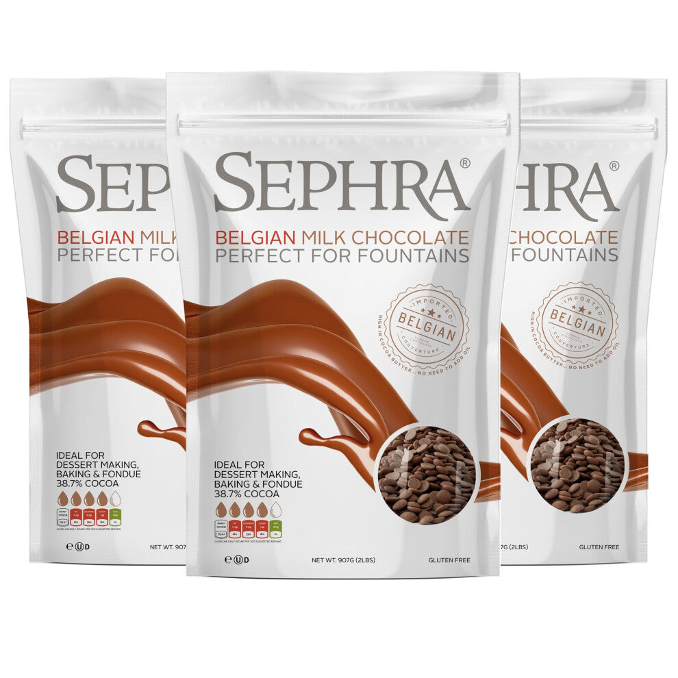 Sephra Milk Belgian Couverture Fountain Chocolate Callets (3 x 907g Bags)