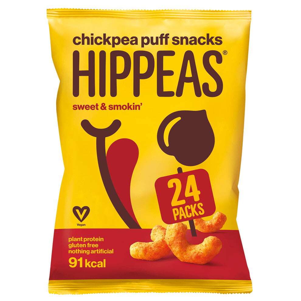 HIPPEAS Smoky Paprika Chickpea Puff Vegan Multipack Crisps | 24 x 22g Snack Bags | Plant-Based, Source of Protein | Free from Gluten & Artificial