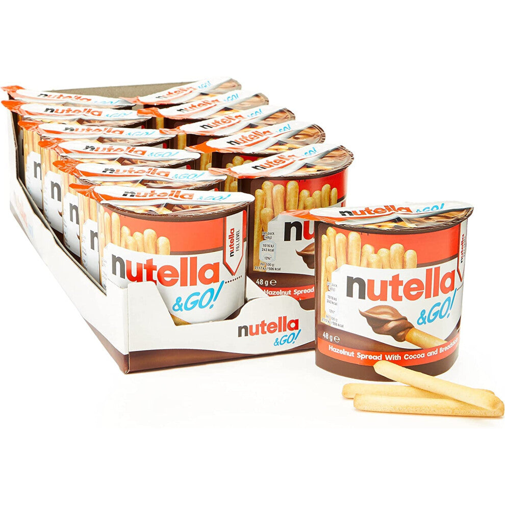Nutella &Go! Hazelnut Snack Kit, Bulk Chocolate Gift, Hazelnut Spread with Cocoa and Breadsticks, Pack of 12 x 48g
