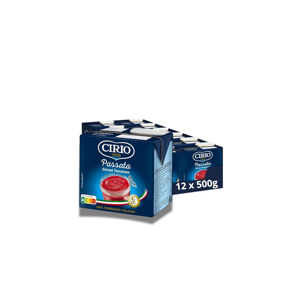 CIRIO Passata, Smooth Sieved Tomatoes, Tomato Sauce, Italian, Carton, 500g (Pack of 12)
