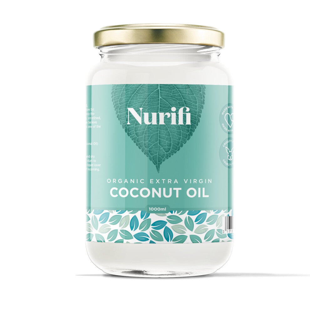 1L Organic Extra Virgin Coconut Oil - Pure, Raw & Cold Pressed - Suitable for Cooking, Baking, Haircare & Skincare
