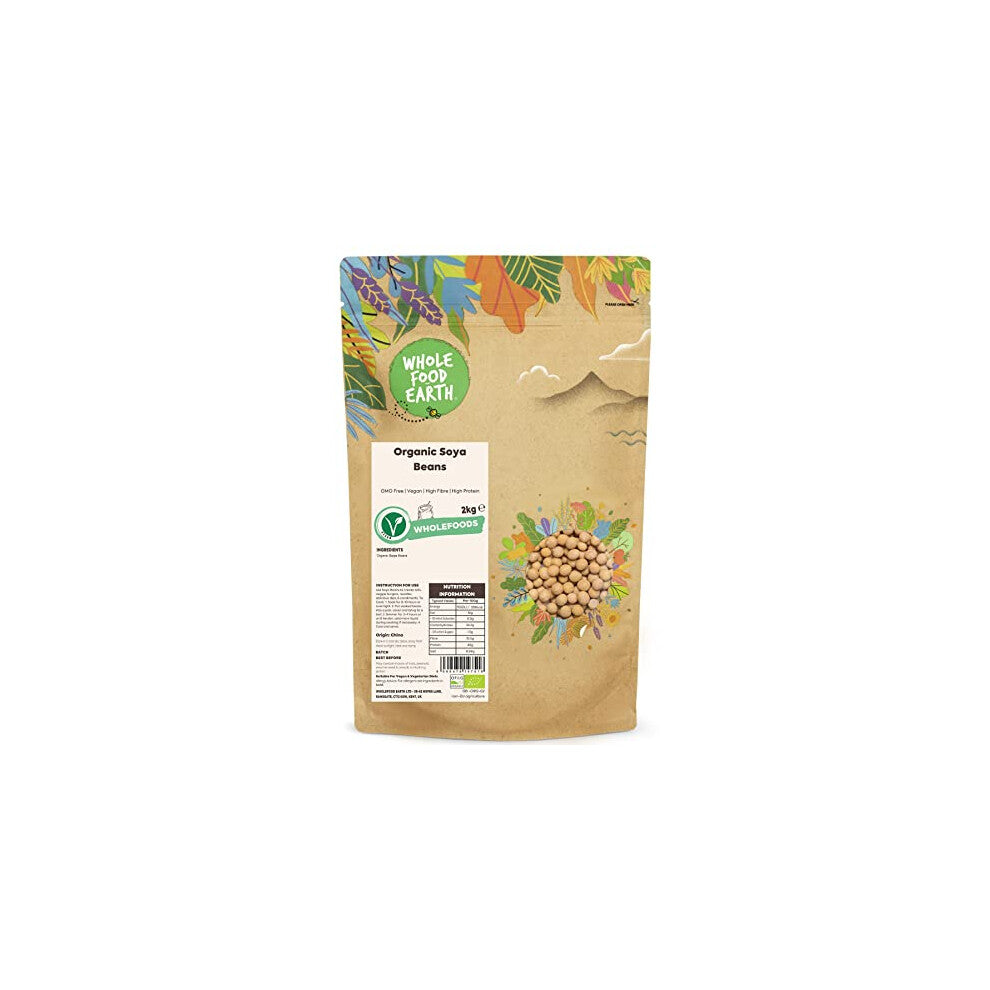 Wholefood Earth Organic SOYA Beans 2kg GMO Free | Vegan | High Fibre | High Protein | Certified Organic