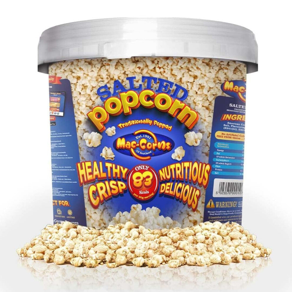 MacCorns Salted Popcorn - 10 Litre Mega Bucket Salted Popcorn for Kids & Adults - Healthy Traditional Popped Pop corn, Perfect for Movies & Party
