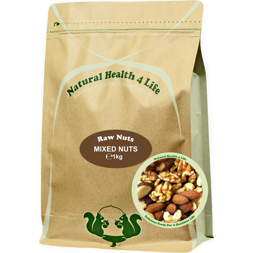 Natural Health 4 Life Snack Nut Mixes Whole Mixed Nuts (Walnuts, Almonds, Cashews, Brazils) 1 kg in Resealable Pouch (1 Pouch)