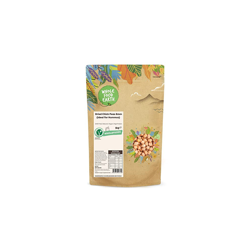 Wholefood Earth Dried Chick Peas 8mm (Ideal for Hummus) 3kg | GMO Free | Natural | Vegan | High Protein