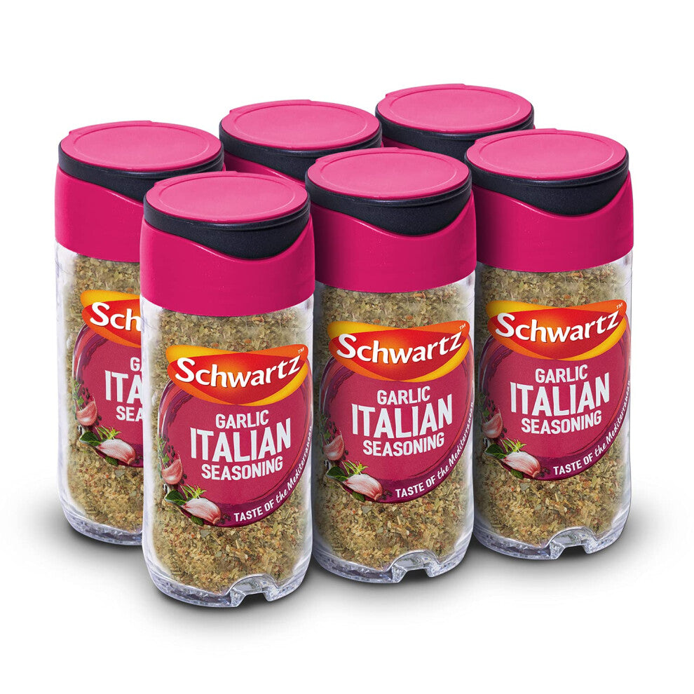 Schwartz Garlic Italian Seasoning 43 G | Jar | Pack of 6 | Mediterranean Taste | With Garlic, Oregano and Black Pepper | Perfect for Pasta Sauces and