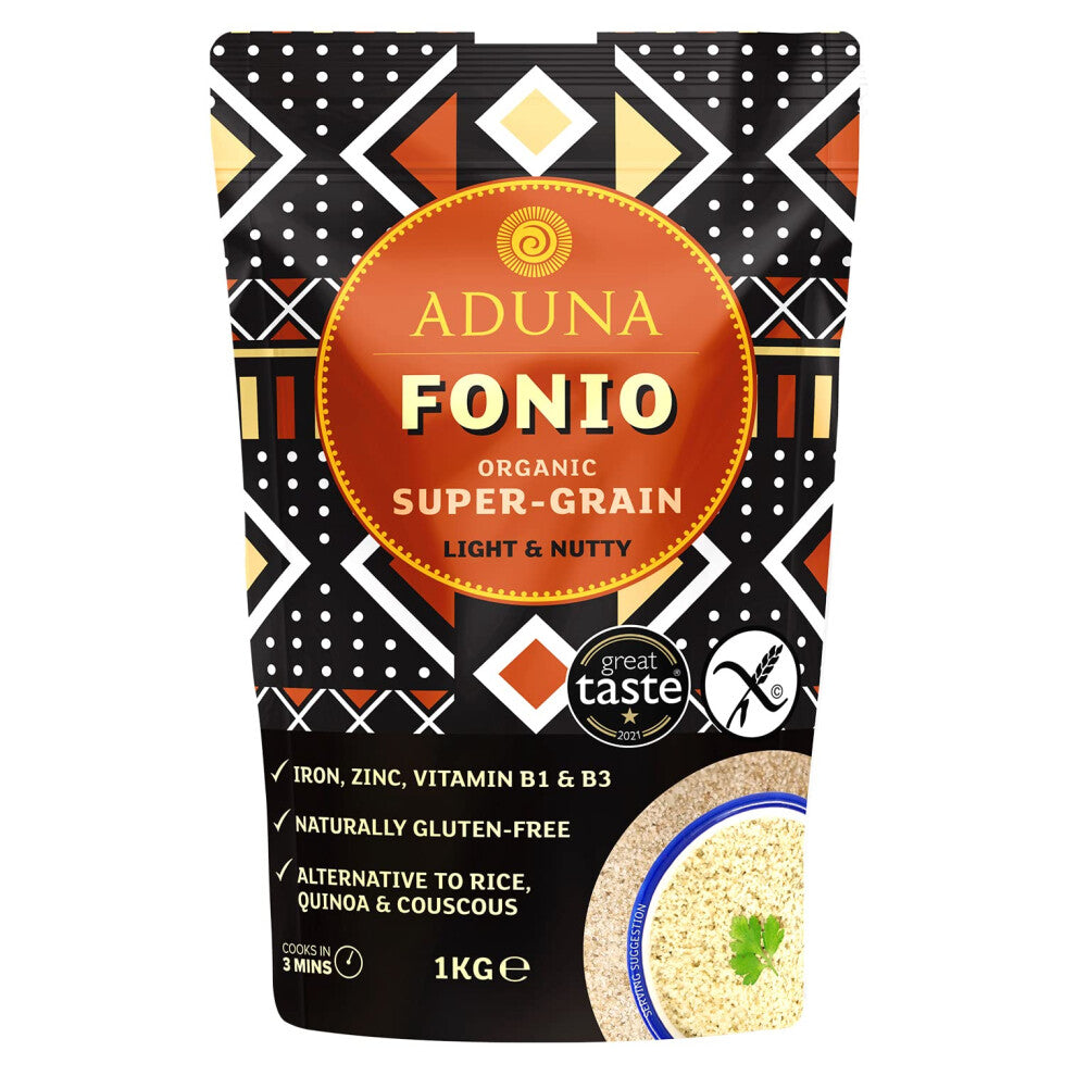 Aduna Certified Organic Fonio Super-Grain | Premium Gluten-Free African Ancient Super-Grain | All Natural Superfood Grain | Resealable Recyclable