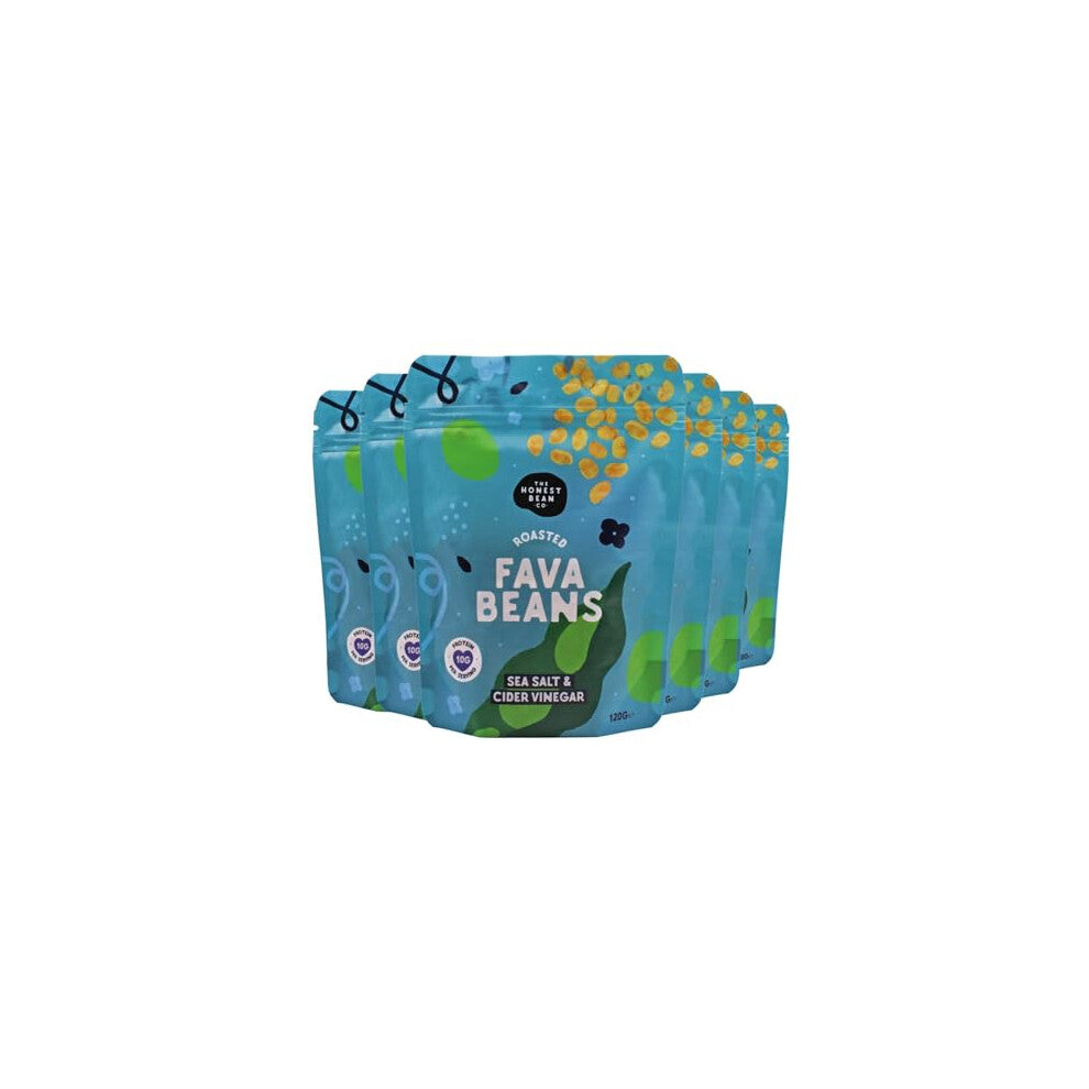 The Honest Bean Co Roasted Fava Bean Sea Salt & Cider Vinegar, High Protein Vegan Snack, 120 g (Pack of 6)