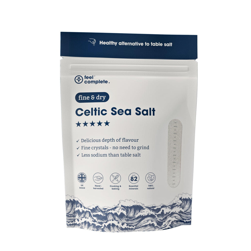 Feel Complete - 400g Fine & Dry Celtic Salt ? No Grinding Needed ? Celtic Salt Organic Approved, 82 Essential Minerals ? Healthy Celtic Sea Salt